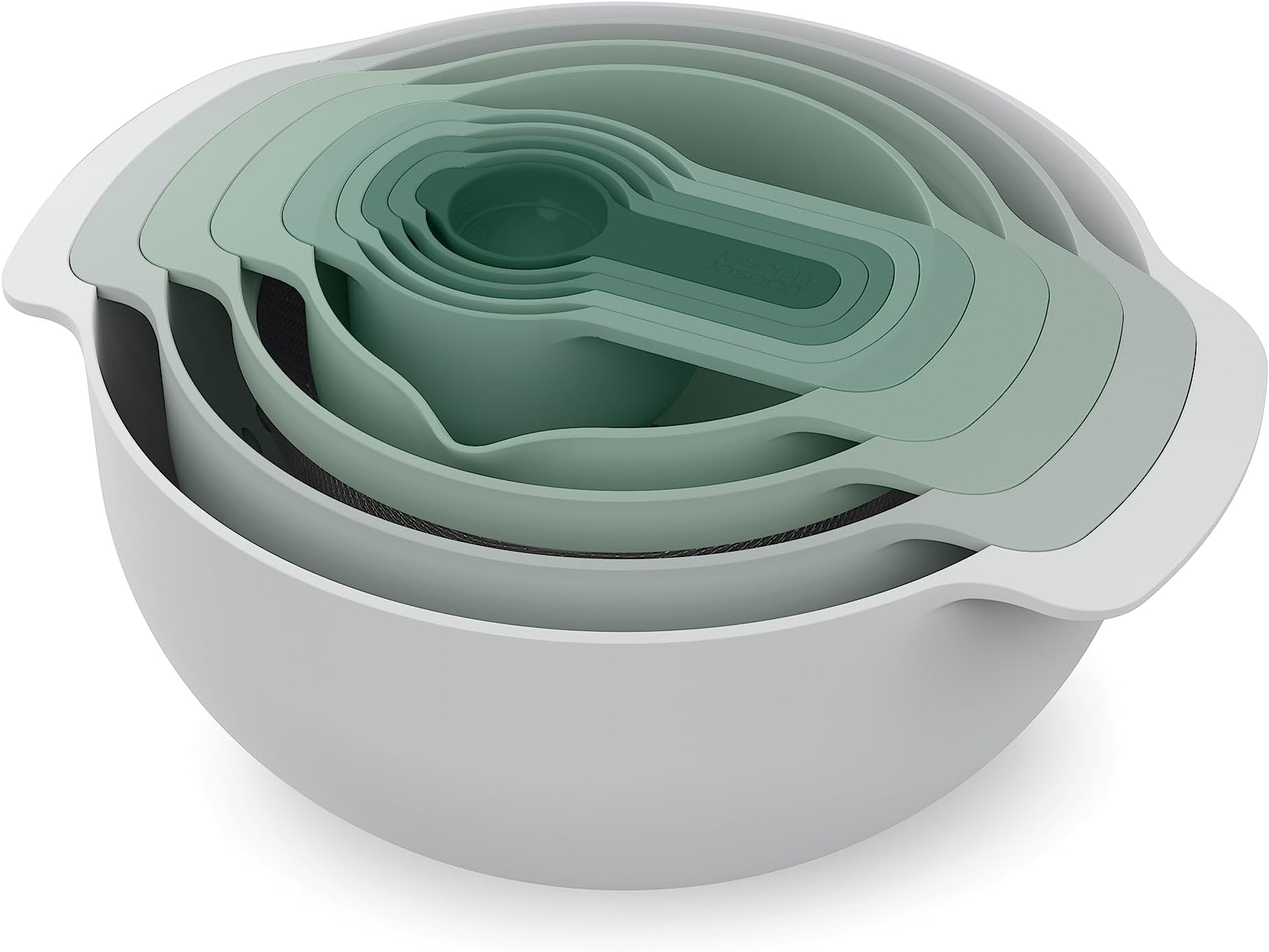Nest 9 Nesting Bowls Set with Mixing Bowls Measuring Cups Sieve Colander, 9-Piece, Editions (Sage)