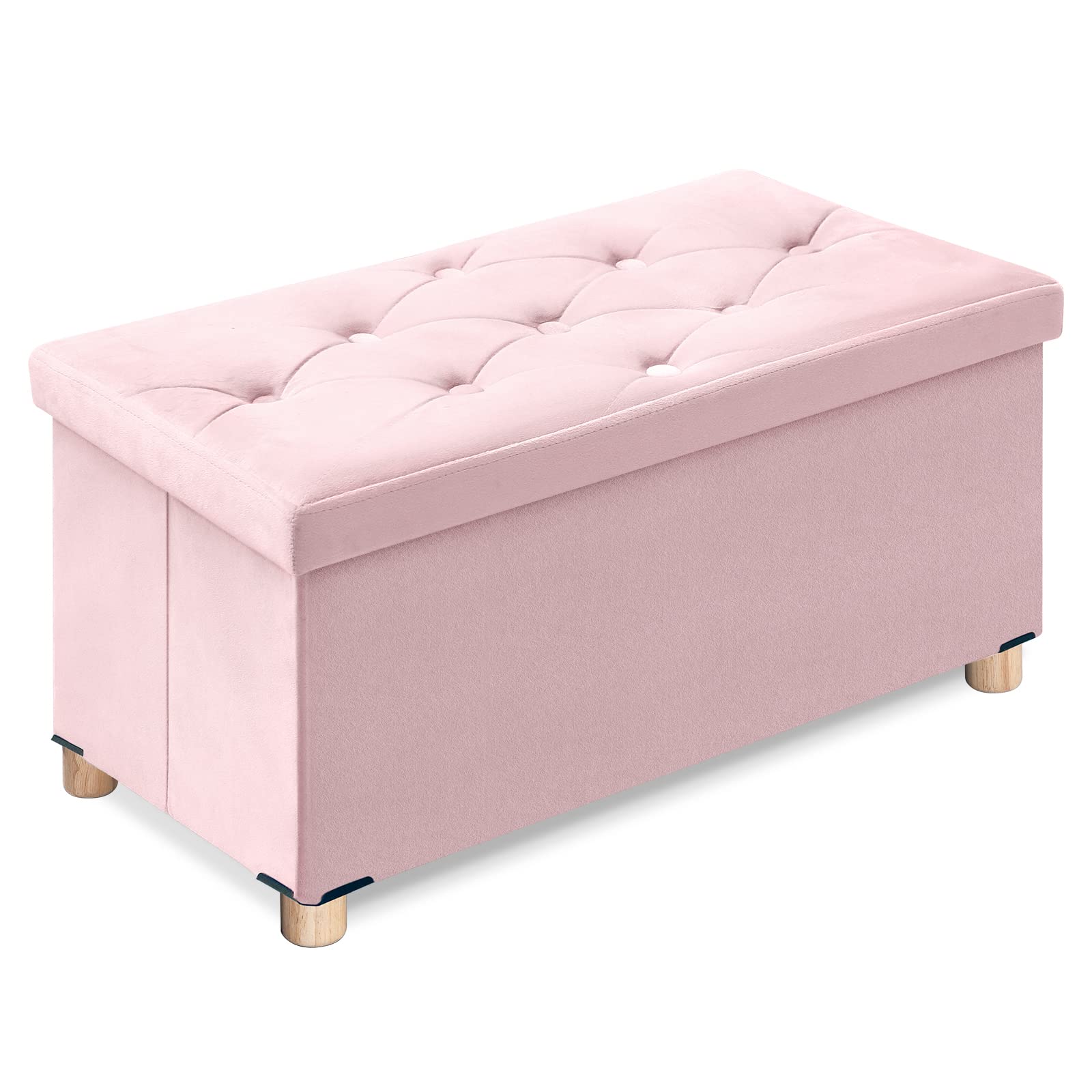 Sponsored Ad – BRIAN & DANY Ottoman Storage Box with 4 Wood Legs, Velvet Storage Ottoman for Living Room, Pink, 76 x 38 x 38 cm