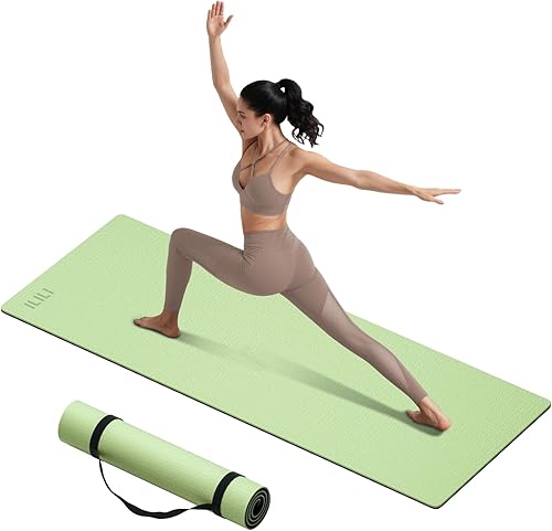 ILILI Tapete de yoga de 0.394 in extra grueso y 76.0 in extra largo, 76 x 28 x 0.4 pulgadas, material TPE antideslizante de doble color, fácil de