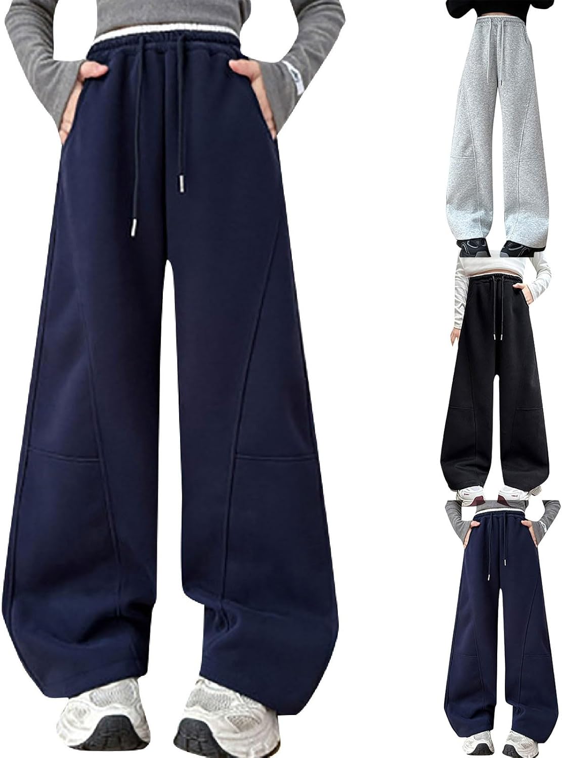 Girls Wide Leg Sweatpants Kids Casual Drawstring Thickened Fleece Joggers Teen Fall Winter Fashion Baggy Track Pants