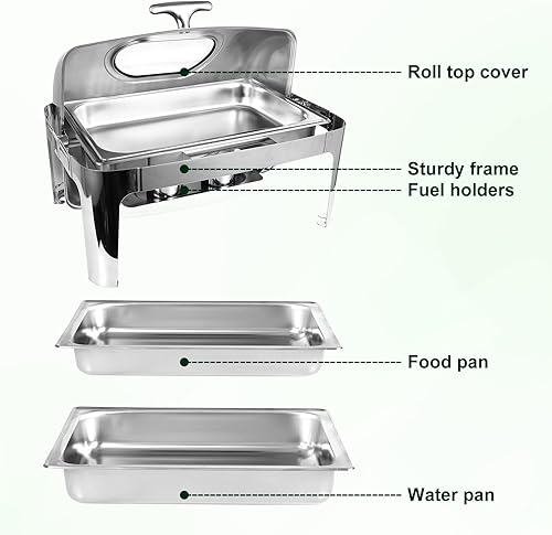 Miniatura 3 de IMACONE Juego de bufé de platos con tapa enrollable con ventana visible, chafers de acero inoxidable de 9 cuartos y calentador de buffet para