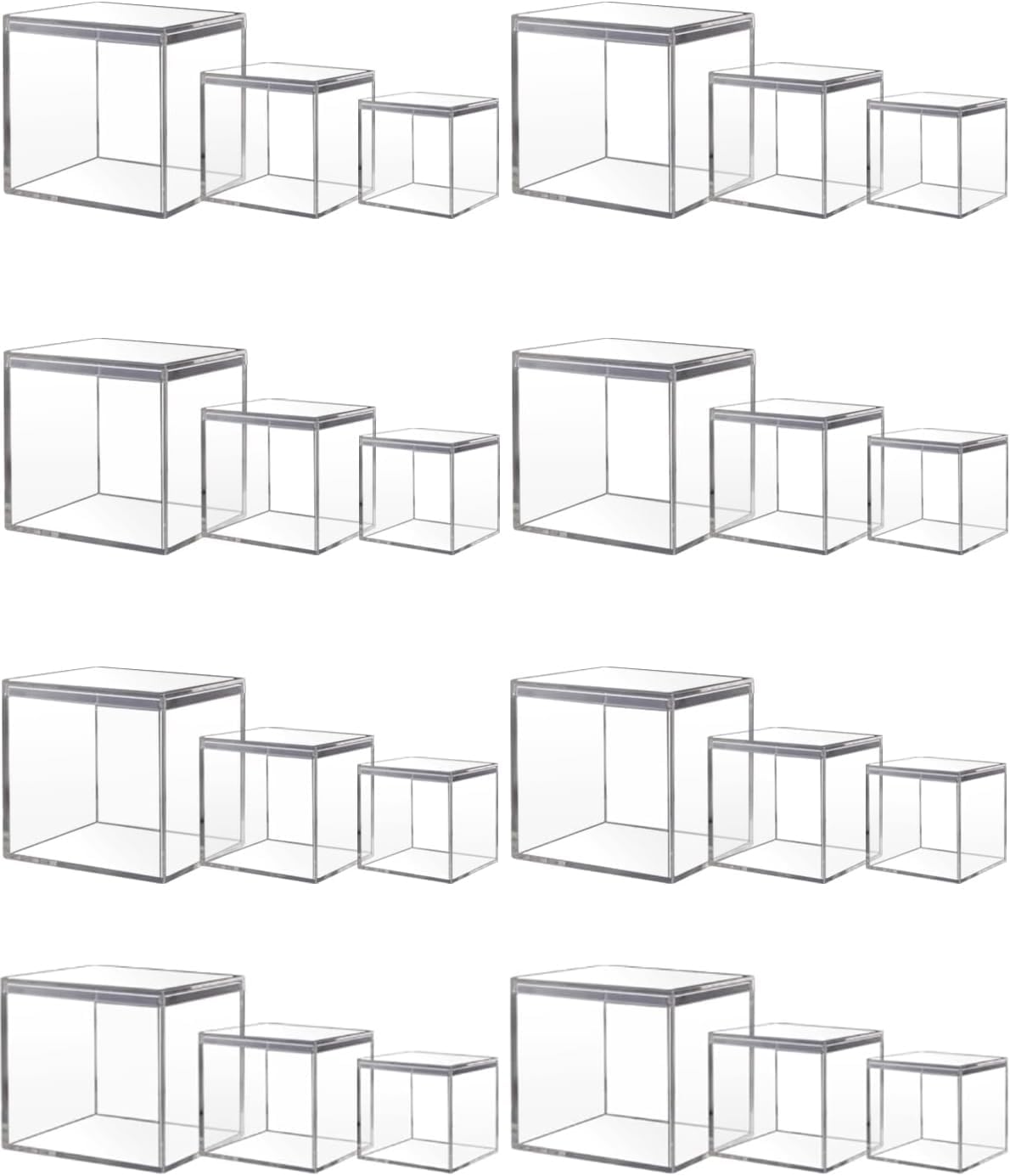 Gonice Clear Acrylic Box with Lid, 24PCS Plastic Storage Box, 3.9/3.35/2.6 Inch Organizer for Candy Pill and Jewelry