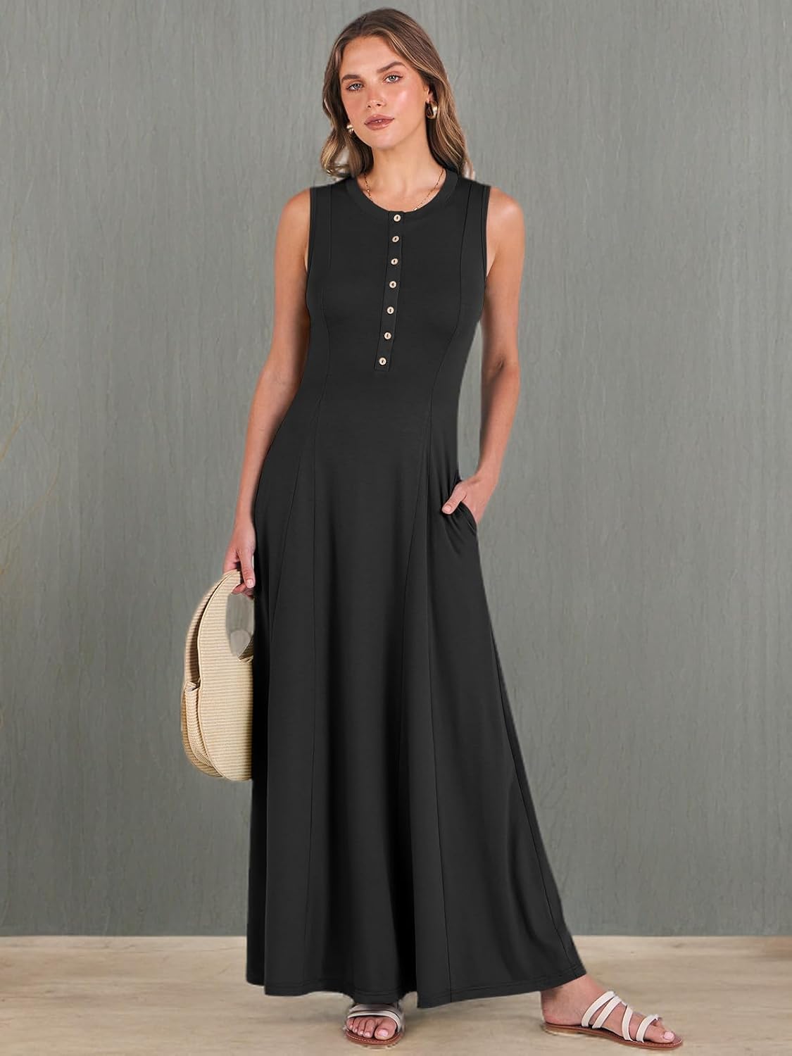 ANRABESS Women Summer Casual Sleeveless Maxi Sundress Button Fit & Flare A-Line Flowy Long Dresses 2026 Beach Outfits - Image 10