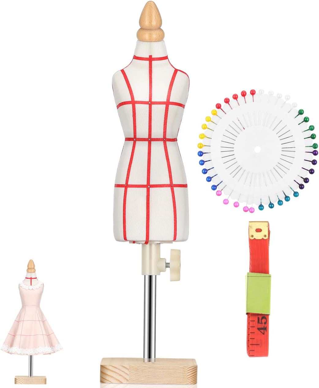 Female Dress Form Mannequin 1/4 Size Miniature Sewing Mini Trouser Dress Form Dressmaker with Ruler and Needle for Sewing Pattern Making