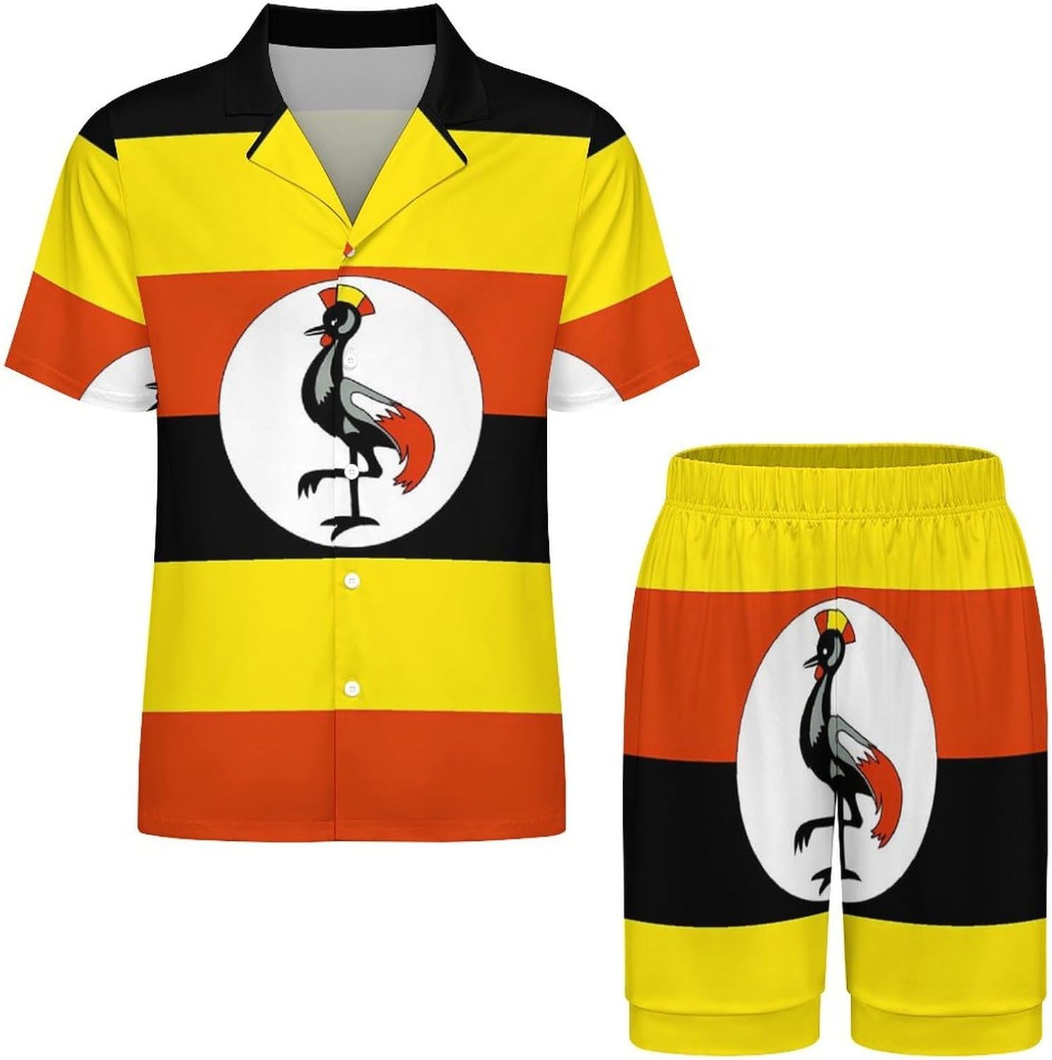 Uganda Ugandan Flag Men's Short Sleeve Pajama Set Satin Silk Like Lounge Sleepwear