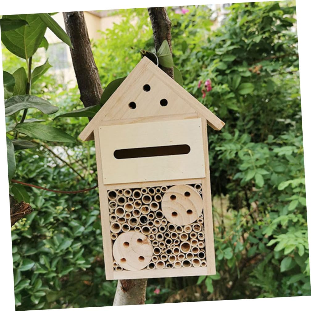 Angoily 2 Stück Insektenhotel im Holzhaus Stil Wand und Rahmenmontage für Garten als Nisthilfe für Bienen und Wildbienen zur Dekoration