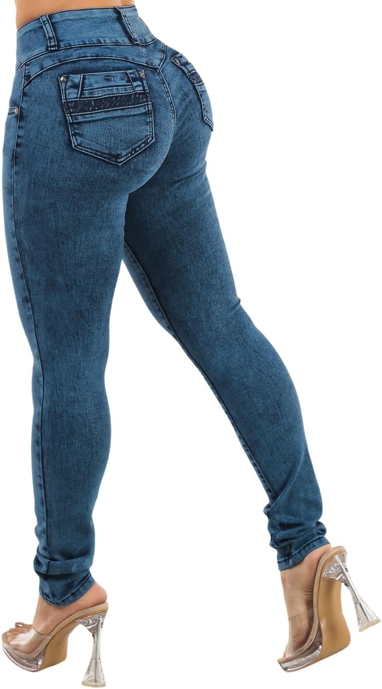 Moda Xpress Women Juniors High Waisted, Mid Rise Butt Lifting Colombian Design Skinny Jeans 10623N