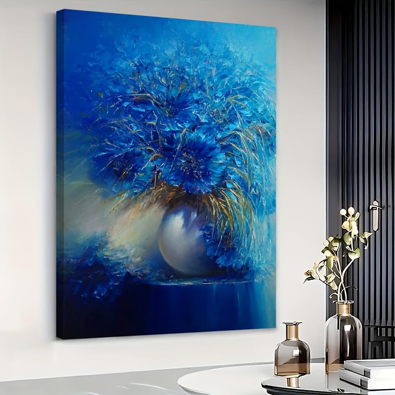 Tableau sur toile bouquet bleu pour salon élégant et moderne