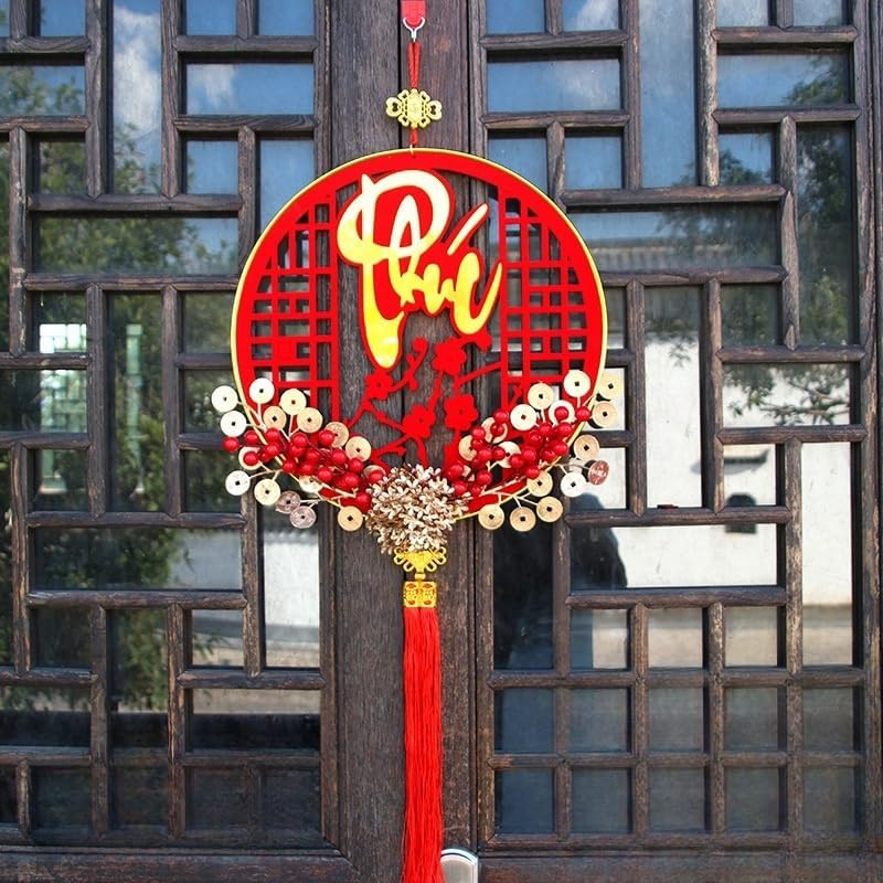 Vietnamese New Year Hanging Ornament with Tassel, Asian Lunar New Year Pendant for 2025 T?t Vi?t NAM Décor, Red and Gold Lucky Prosperity Charms Hanging Decorations for Door Wall Home Office VWHP05
