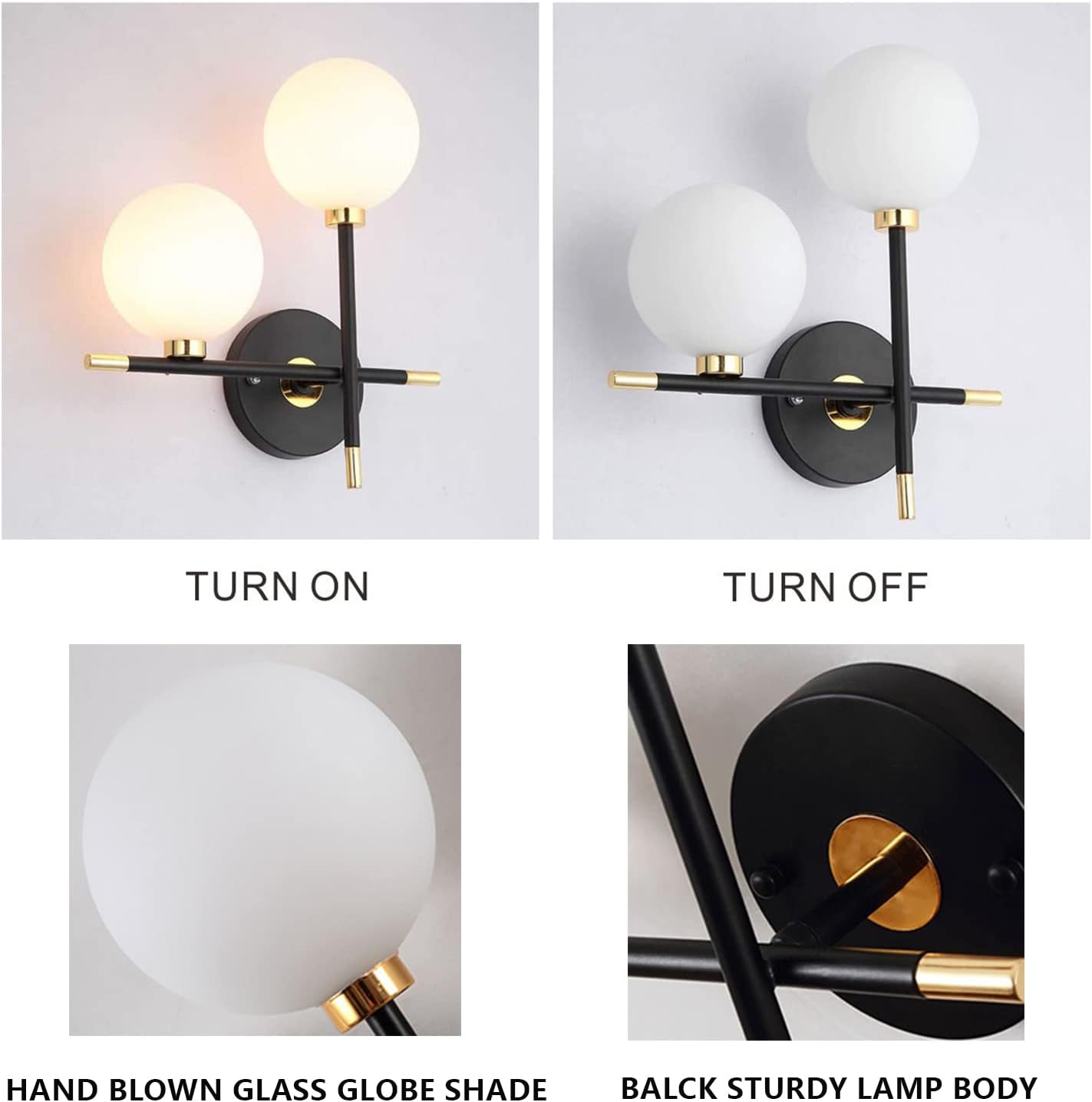 KCO Magic Bean Globe Wall Sconces 2-Lights Mid Century Wall Lamp Besides Wall Sconces Creative Wall Lamp for Bedroom Bathroom Hallway Entryway (B)