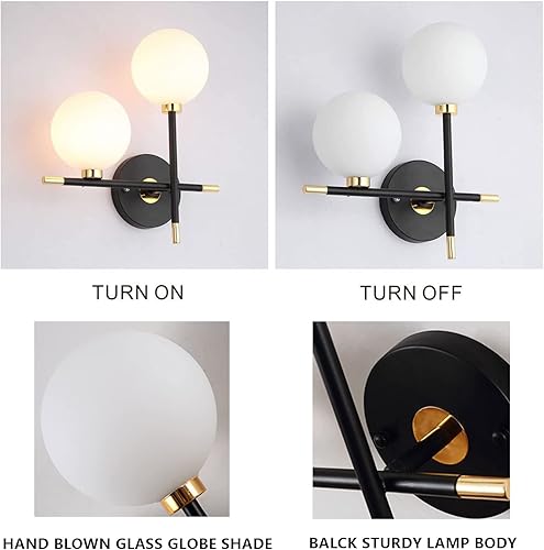 Miniatura 3 de KCO Magic Bean Globe - Lámpara de pared de 2 luces de mediados de siglo, además de apliques de pared, lámpara de pared creativa para dormitorio,