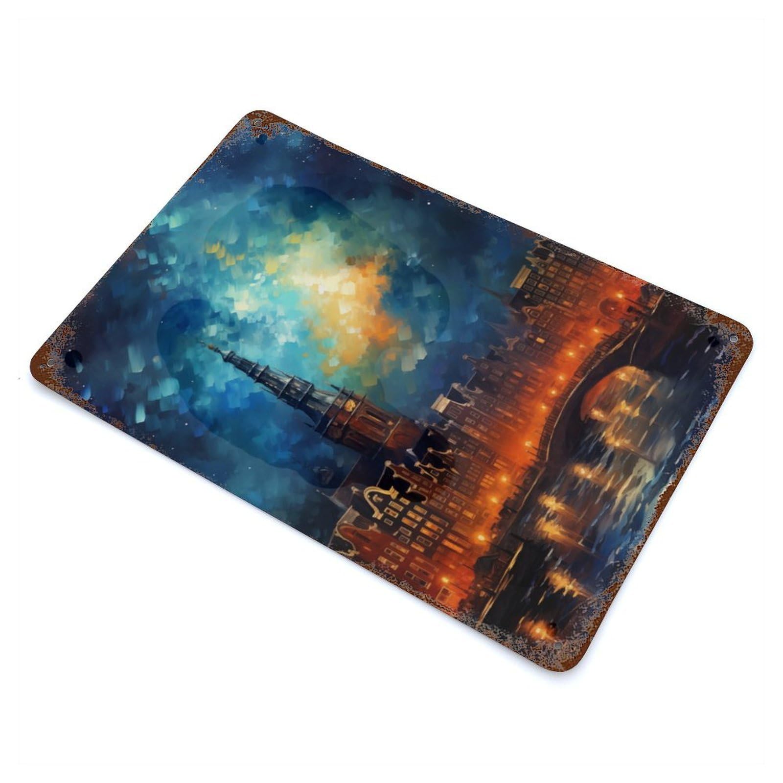 Sunrise in Amsterdam Decorative Tin Sign 11.8"x7.9", for Bistro, Counter And Cafe Decor, Retro Wall Decor
