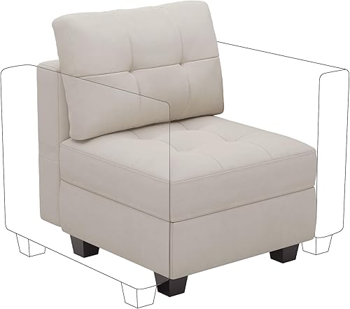 Belffin Asiento de módulo medio de terciopelo para sofá modular, sofá seccional con almacenamiento sin brazos, color beige