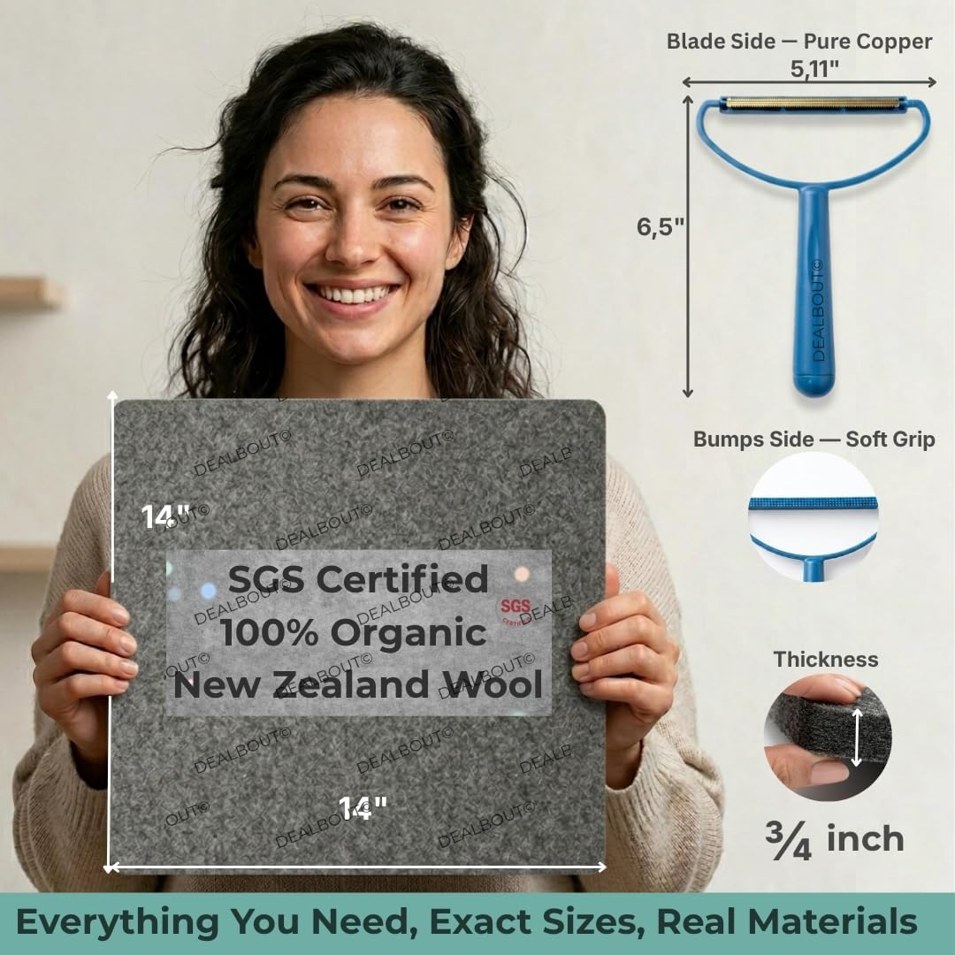Premium 100% New Zealand Wool Pressing Mat for Quilting 14" x 14" x 0.75" Thick Felted Ironing Pad for Quilting Sewing & Patchwork with Lint Remover & Storage Bag