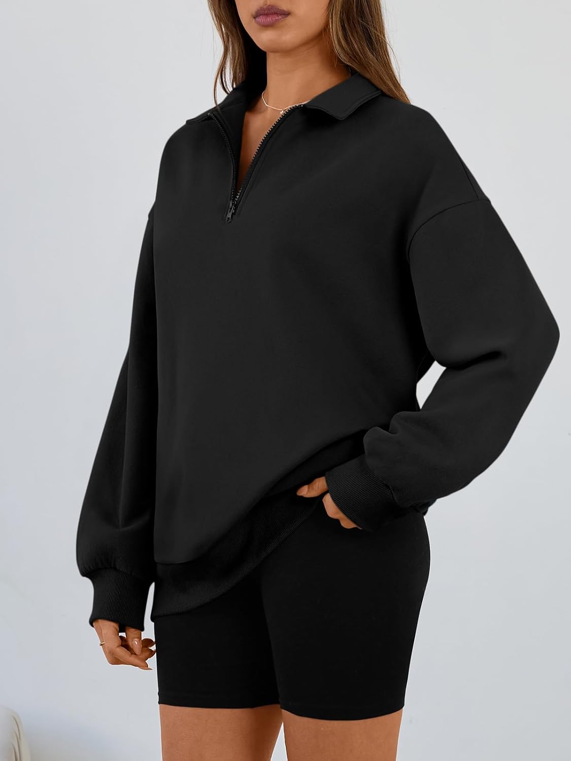 Trendy Queen Women's Oversized Half Zip Fleece Sweatshirts-Cozy Pullover, Drop Shoulder for Fall Winter - Image 3