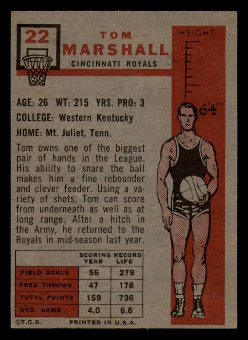 Basketball NBA 1957 Topps #22 Tom Marshall NRMT-OC
