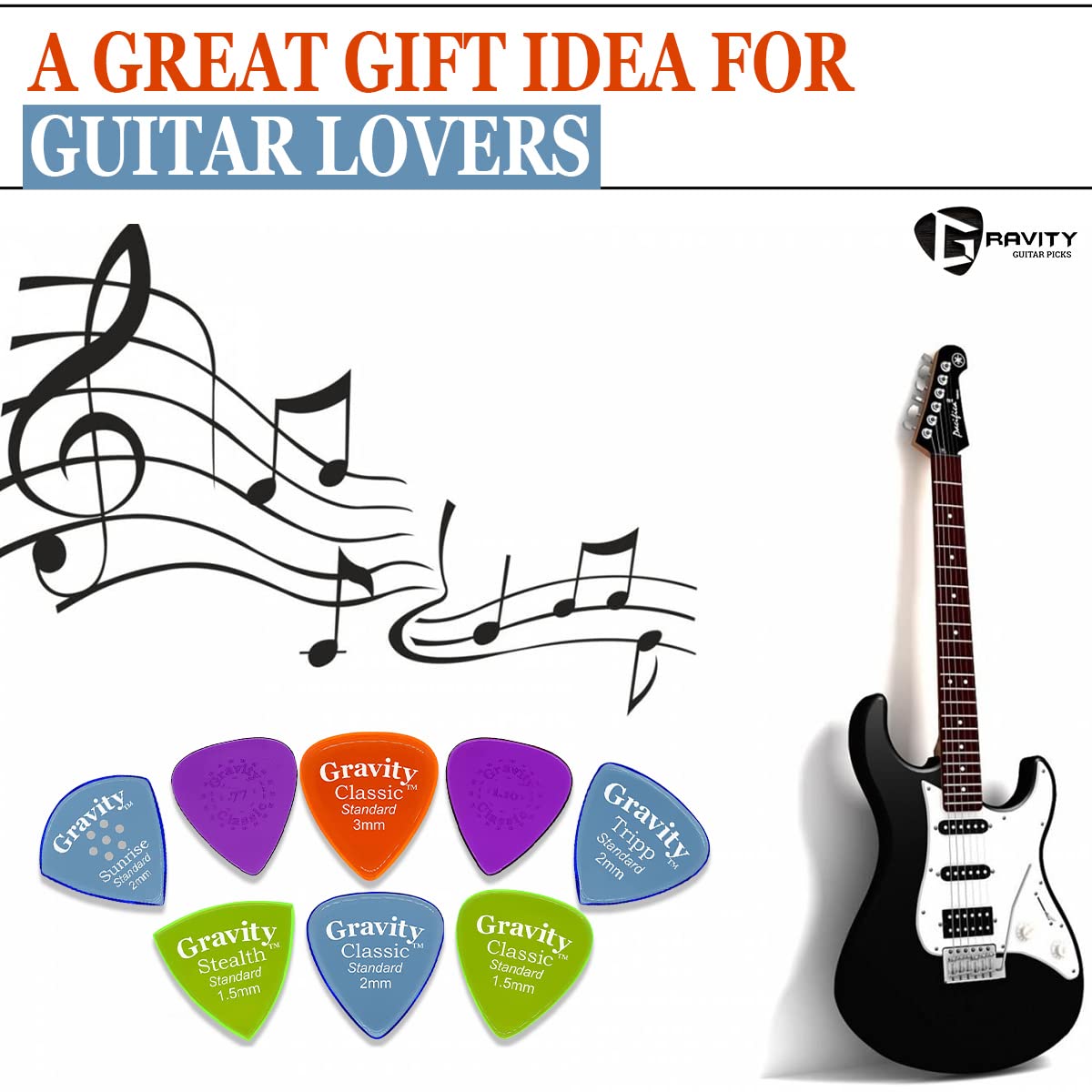 Gravity Plektren für Acryl-Gitarren mit polierten abgeschrägten Kanten für helleren Sound und engeren Halt, 5 Stück Handgefertigt in Kalifornien Variety Pack, Thicknesses, Grip Holes