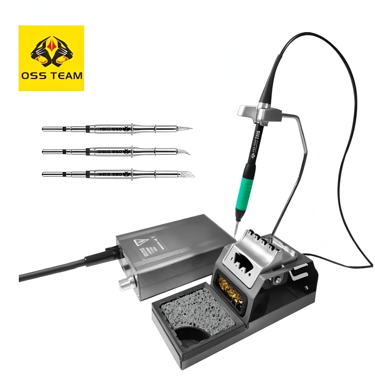 OSS T115 Micro Nano Electric Soldering Station, C115 Soldering Iron Tips, Fast Heating Welding for Motherboard Repair(T115-3tips)