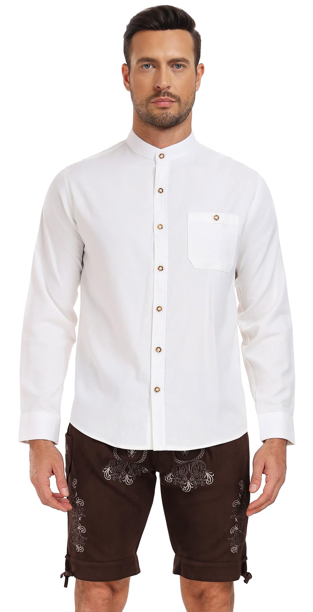 KOSMEEU Trachtenhemd Herren Oktoberfest Hemd Outfit Tracht Kariertes Hemd Weiß Trachtenhemden Freizeithemd Langarm Karohemd Baumwolle