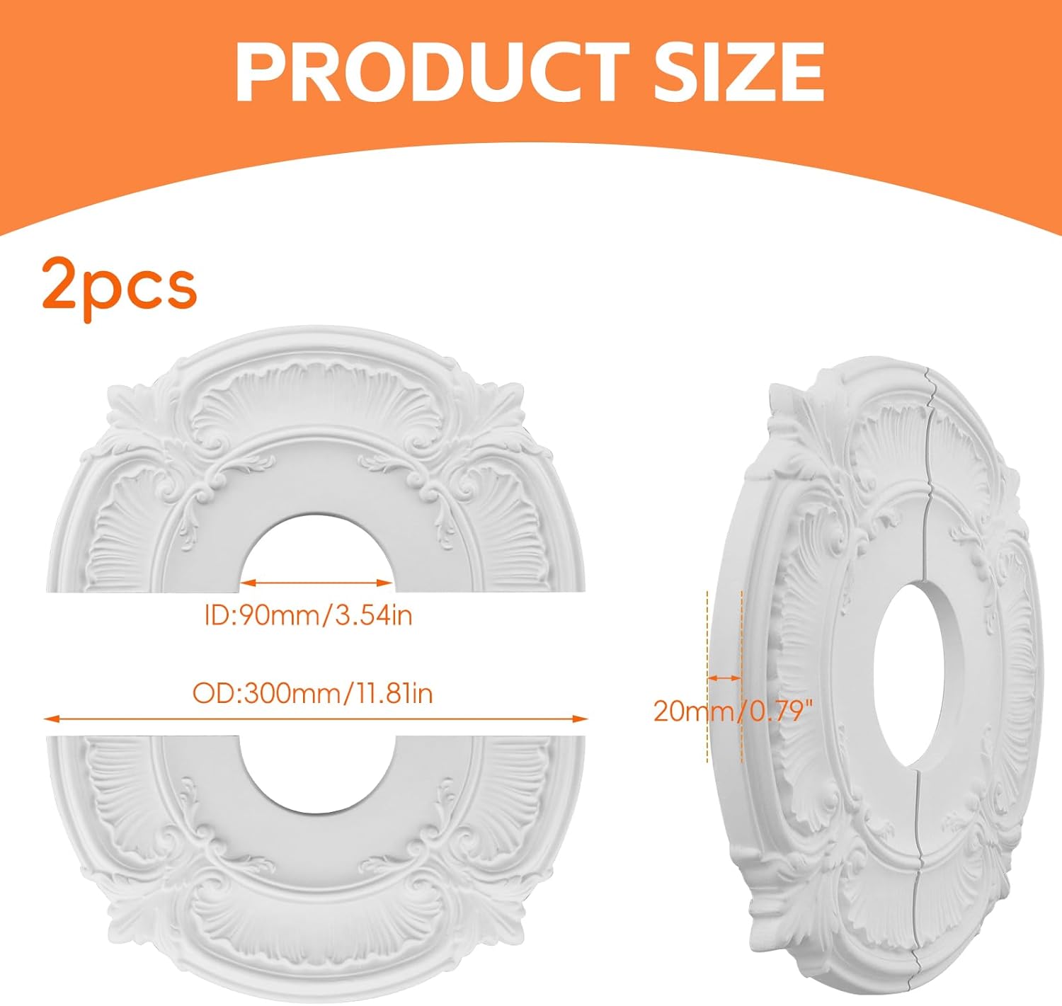 White Split Ceiling Light Medallion Round Home Lighting Ceiling Medallion Home Lighting Ceiling Medallions, 2 PCS