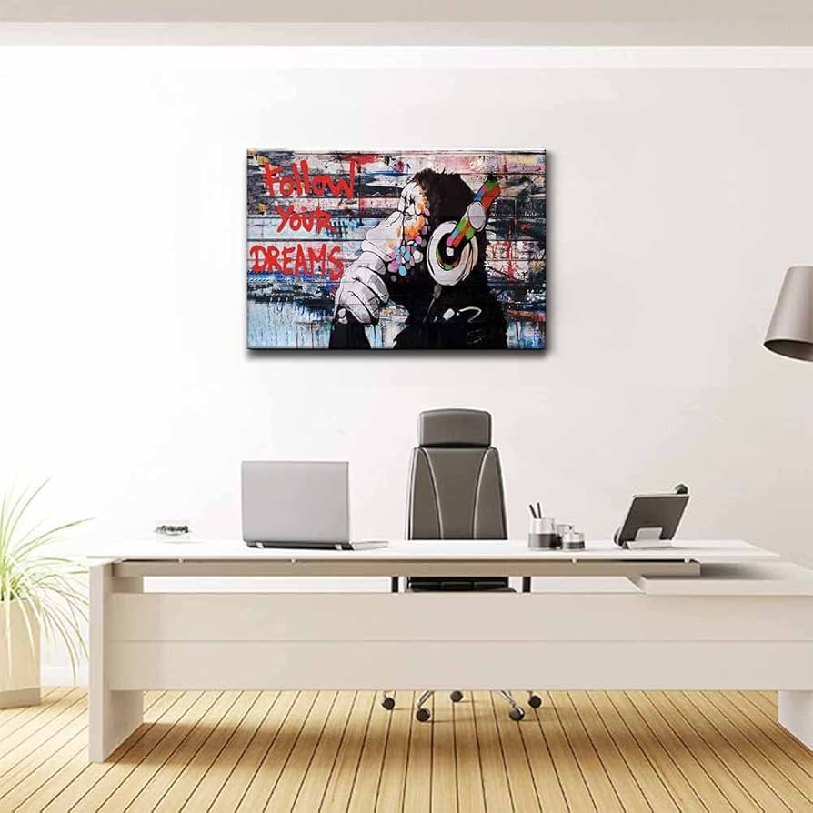 Amazon.com: Framed Banksy Graffiti Canvas Wall Art Follow