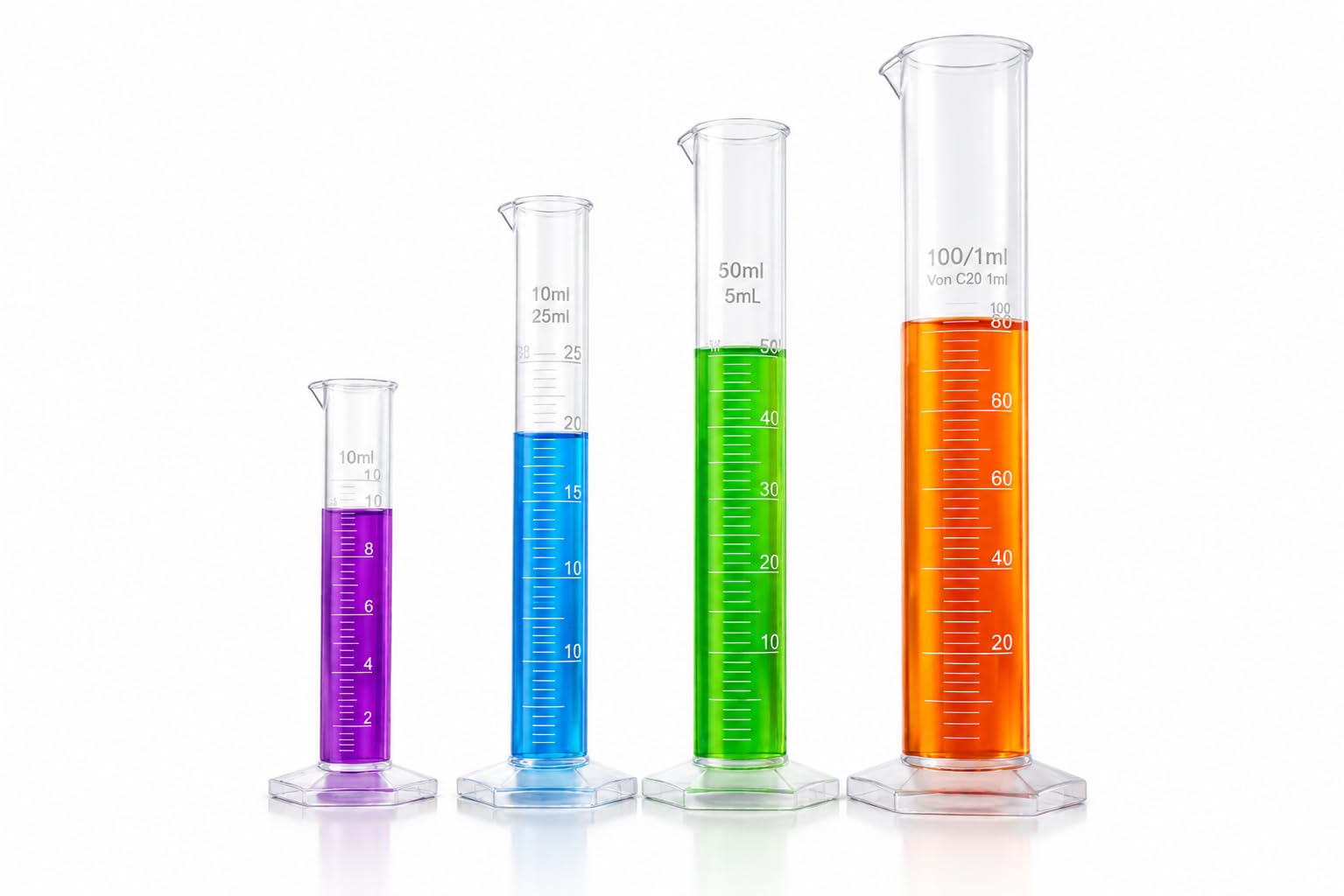 Polypropylene Measuring Cylinder with Graduation Scale and spout Set of 4 (10ml, 25ml, 50ml,100ml) for Measuring Chemicals and Liquid for Laboratory and Industrial use-image-27