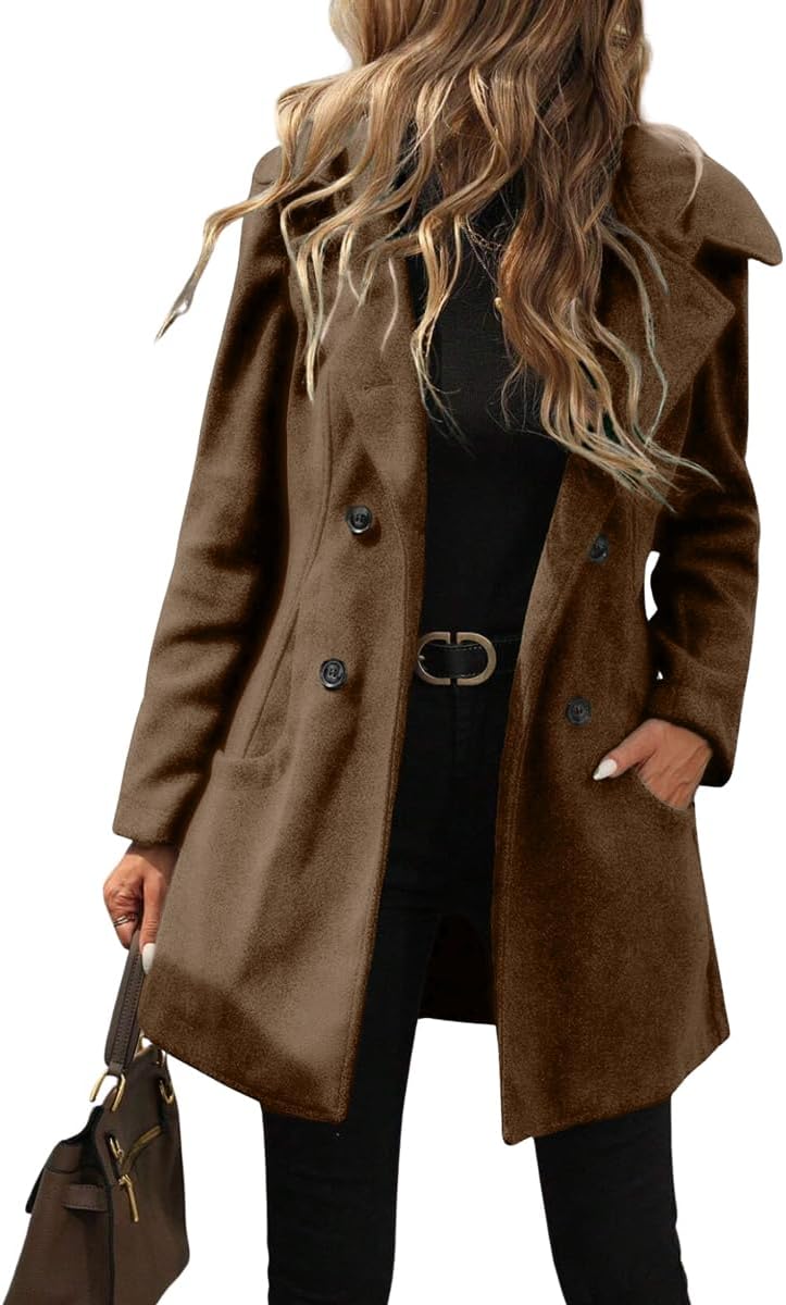 CHOUYATOU Women's Winter Double Breasted Hooded Wool Coat Notch Collar Trench Coat Peacoat