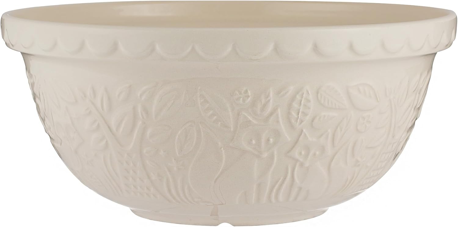Mason Cash In the Forest S12 (4.25 Qt) Embossed Mixing Bowl | Fox (Cream)