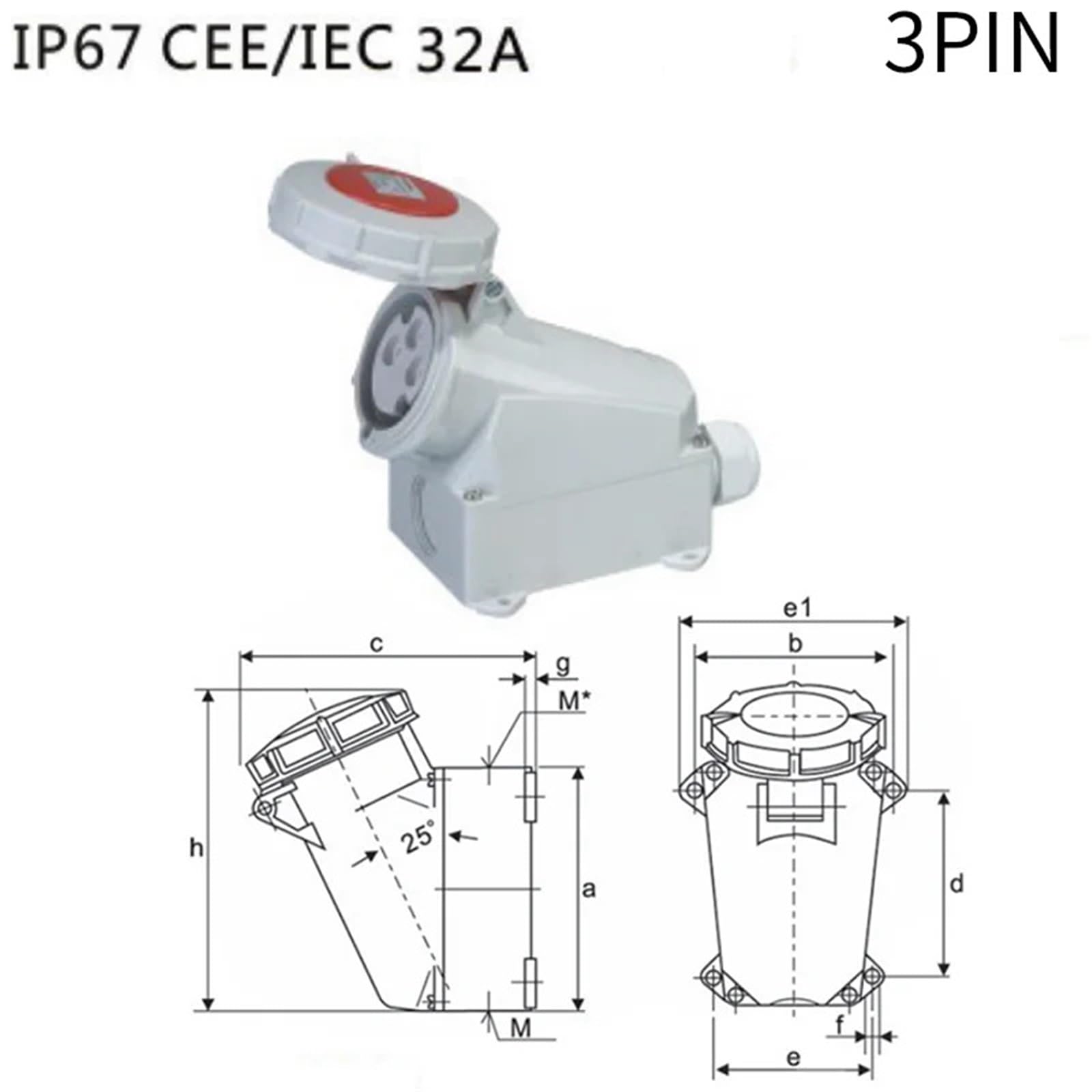 1 sztuka 230 V 32 A gniazdko przemysłowe, IP67, wodoszczelne, elektryczne, A, przemysłowe, 3 p, 4, 5, męskie i żeńskie (CLN0241-9)