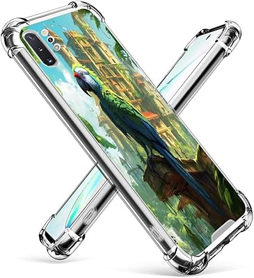 Xioolia Capa de telefone compatível com Samsung Galaxy Note 10+ com Parrot Designer Art08 Ultra à prova de quedas transparente com quatro cantos TPU silicone macio fino absorção de choque capa  