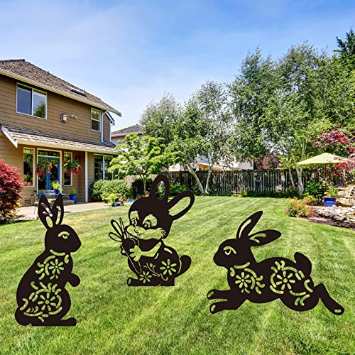 Wocoka Oversize Metal Rabbit Garden Decor, 3 Pack Black Metal Rabbit Garden Statues, Hollow Out Animal Shape Decor For Outdoor Animal Art Lawn Garden Silhouette #TOP6