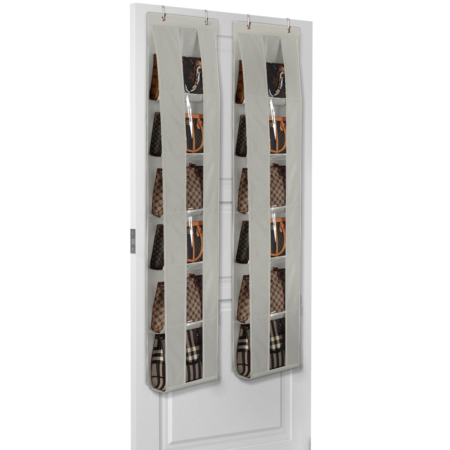 Lirex Organizer per Borse da Porta, Confezione da 2 con 6 Ripiani, Salvaspazio per Porta o Armadio, Per Stoccaggio e Organizzazione Borse, Appendiaborsa, Grigio