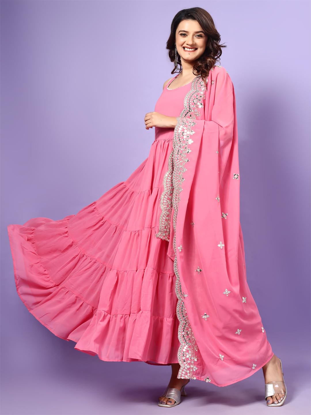 Fashion Basket Georgette Anarkali Dress For Women Purple