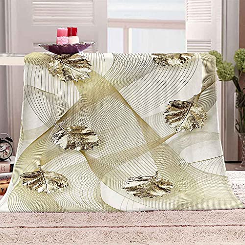 Couverture microfibre douce 3D flanelle feuilles d'or pour sofa - 2