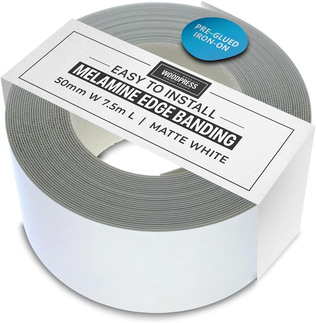 50mm Matt White Melamine Edging, Pre-Glued Veneer Tape – 7.5m Roll - Iron-On for Easy DIY Application – Will Cover the Edge of a Standard MDF Panel