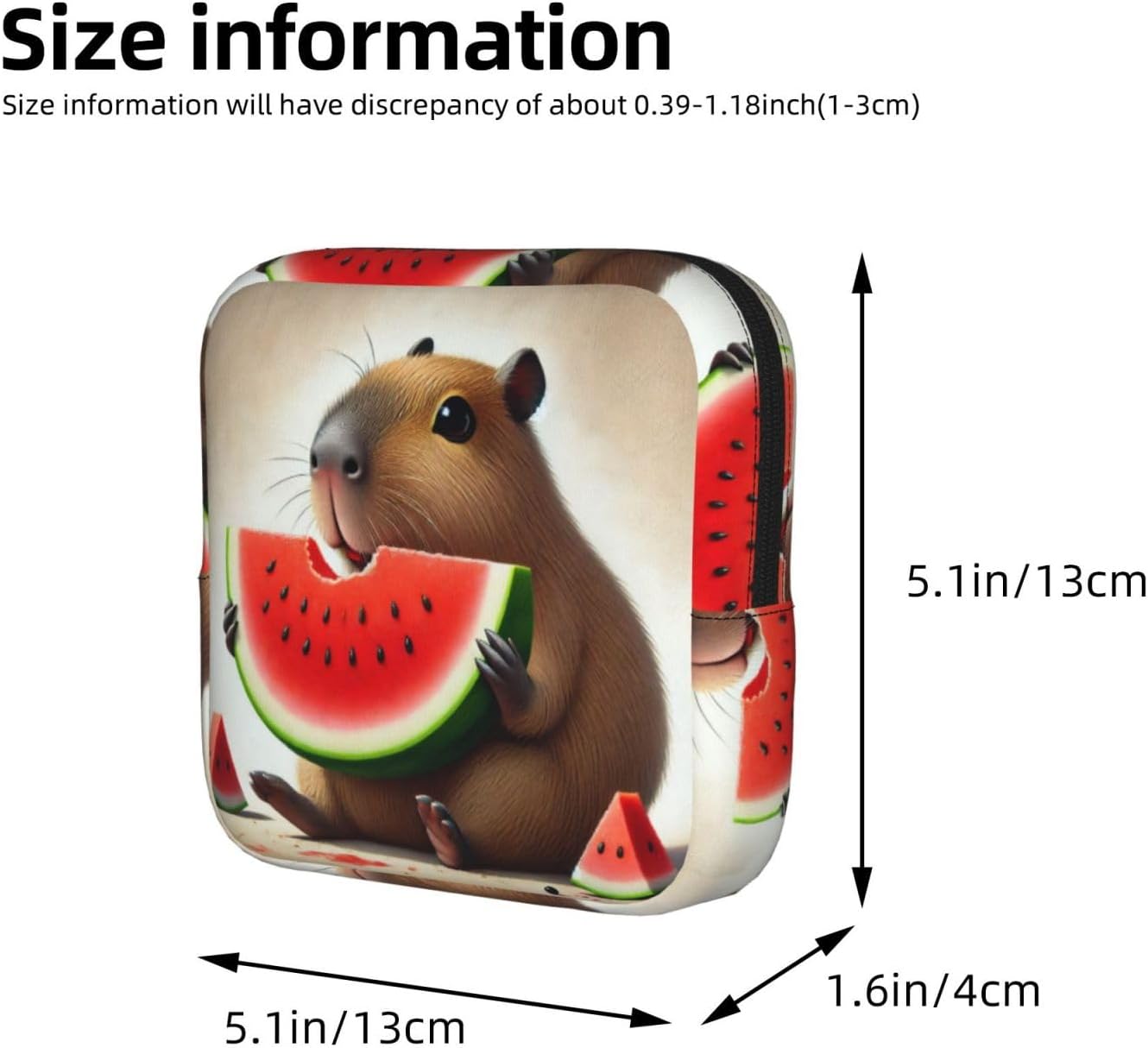 Watercolor-Capybara-Eat-Fruit Portable Period Pad Pouch for Women, Sanitary Napkin Storage Bag with Zipper for Outdoor Use image 3