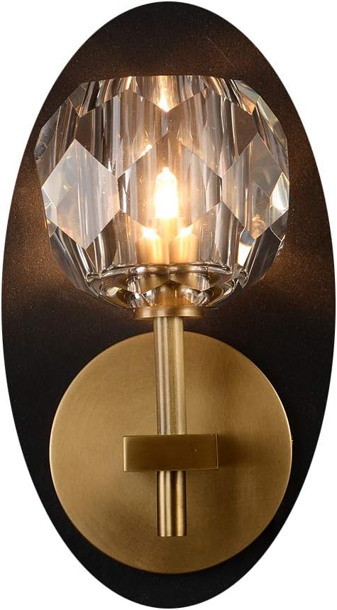CEENWE Vintage Solid Brass Wall Sconce with Clear Crystal Globe (Brass)…