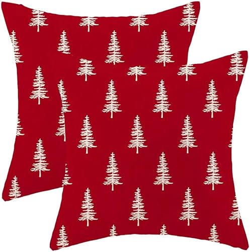 Miniatura 8 de AEIOAE Juego de 2 fundas de almohada navideñas de 20 x 20 pulgadas con acuarela, almohadas decorativas de Navidad, fundas de almohada de lino de