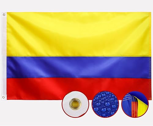 Bandera de Colombia de doble cara de 3 x 5 para exteriores, nailon 210D resistente, rayas cosidas, ojales de latón más fuertes, dobladillo de 4