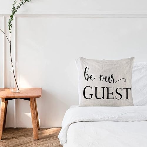Miniatura 5 de Be Our Guest - Funda de almohada de lino de arpillera de 22 x 22 pulgadas, fundas de cojín cuadradas para decoración de tienda de campaña,