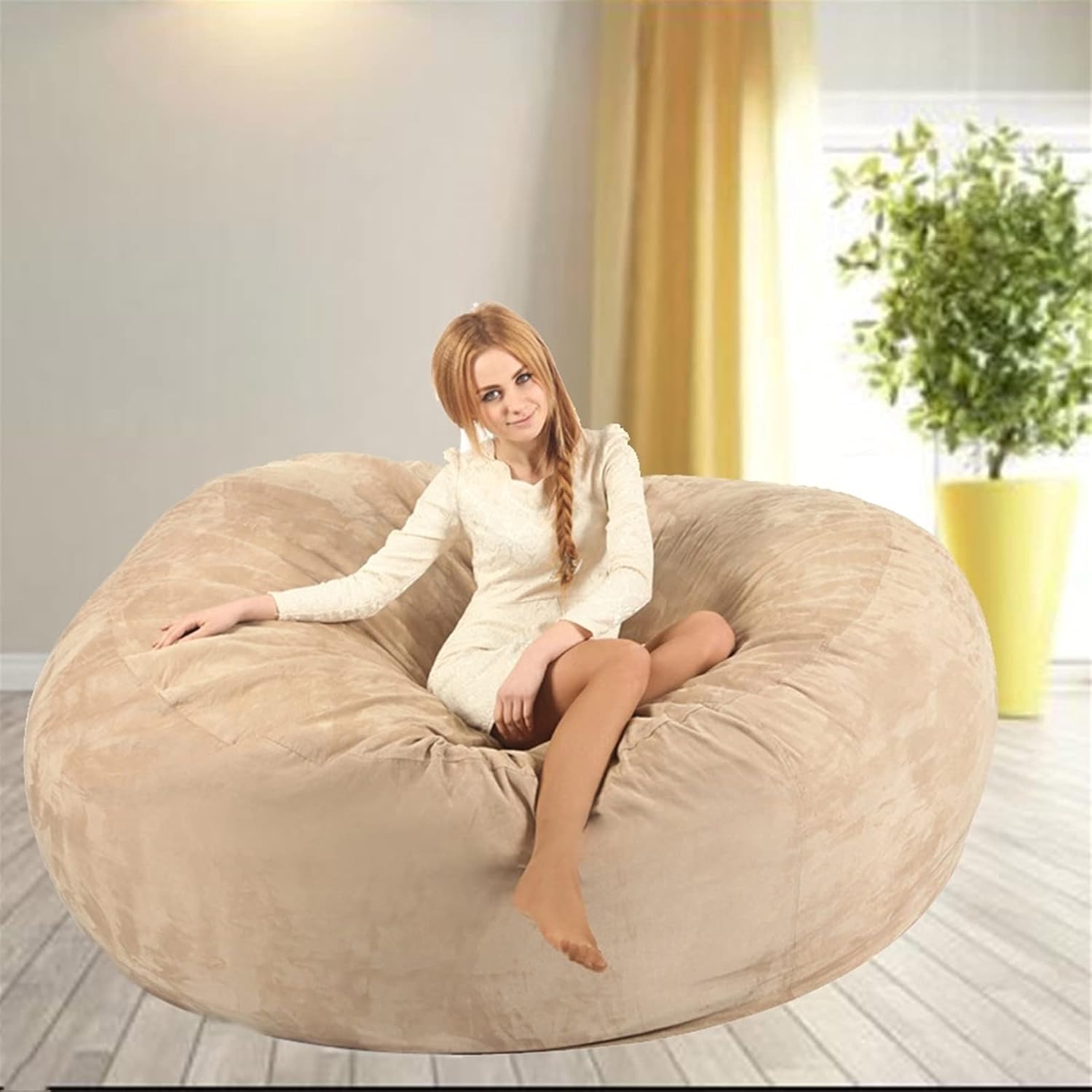 Bean Bag Chair Cover(no Filler),Adults Luxurious Giant 6/7/8ft Huge Bean Bag Chair for Organizing Children Plush Toys or Memory Foam (Color : Black, Size : 7ft)