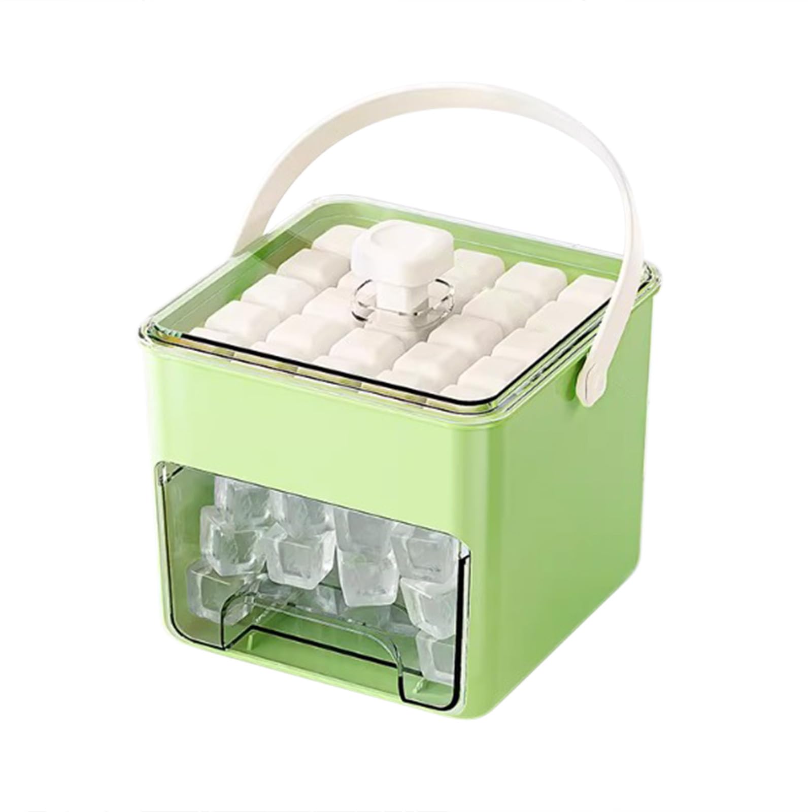 Ice Cube Maker Easy Press Ice Maker Machine Counter Top Release All Ice Cubes in One Second, 48 Ice Cube Tray Storage Box with Handle, Ice Tongs & Basket, ice Machines for Home/Office/Bar