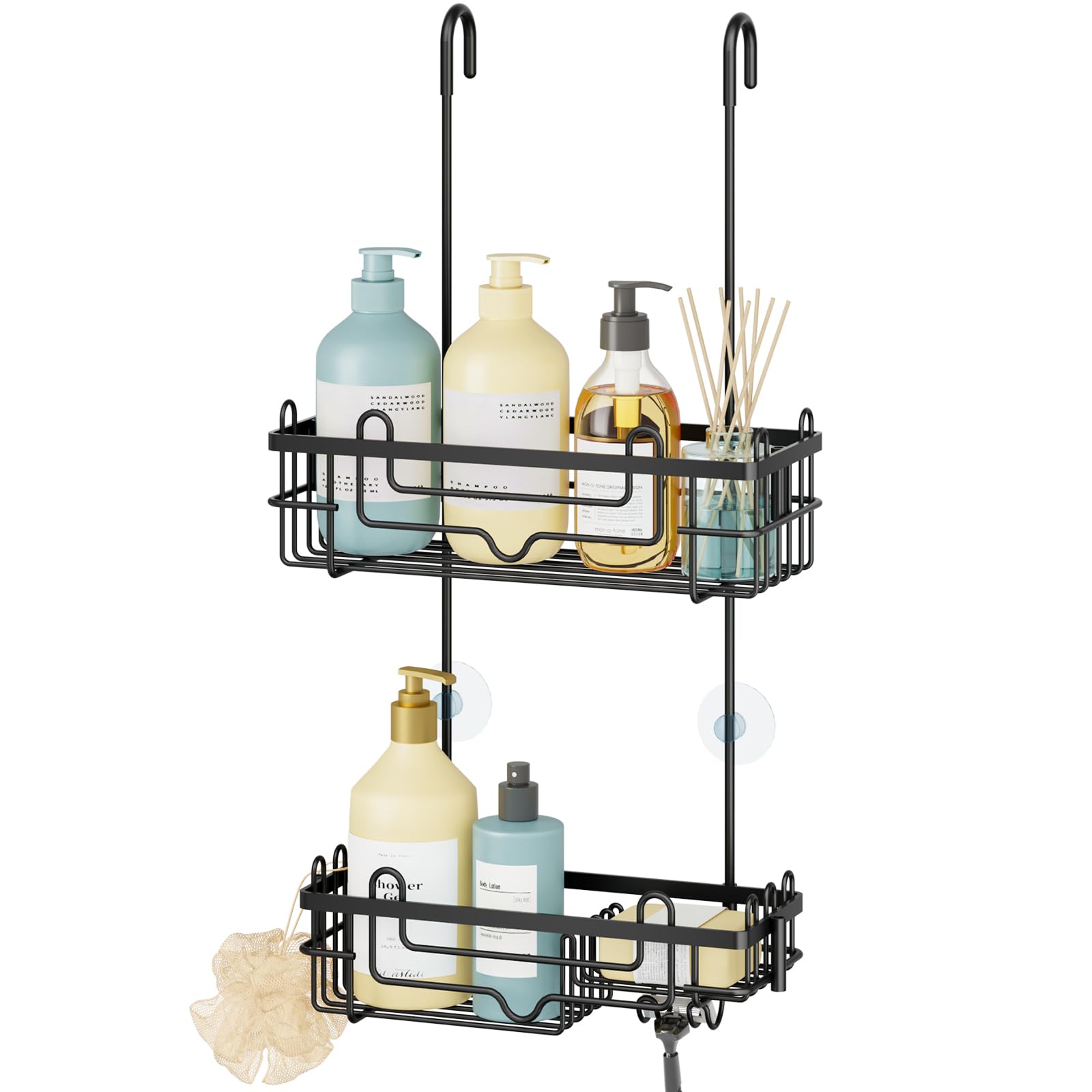 Consumest Over the Door Shower Caddy - 2-Tier Hanging Shower Organizer with Soap Holder Rustproof Bathroom Storage and