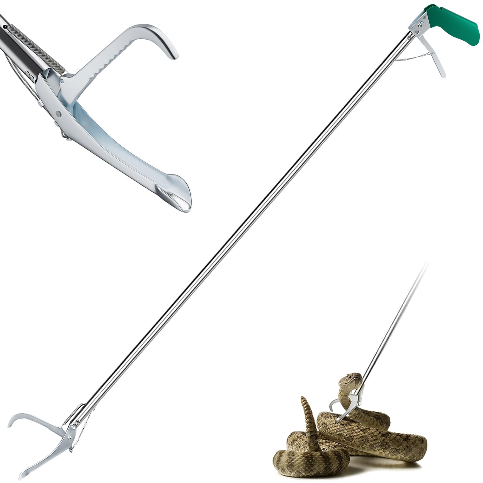 IC ICLOVER Snake Tongs, Upgrade 62 Inch Extra Long Snake Grabber Professional Heavy Duty Reptile Rattle Snake Catcher Wide Jaw Handling Tool with Lock, Non-Slip Grip Handle