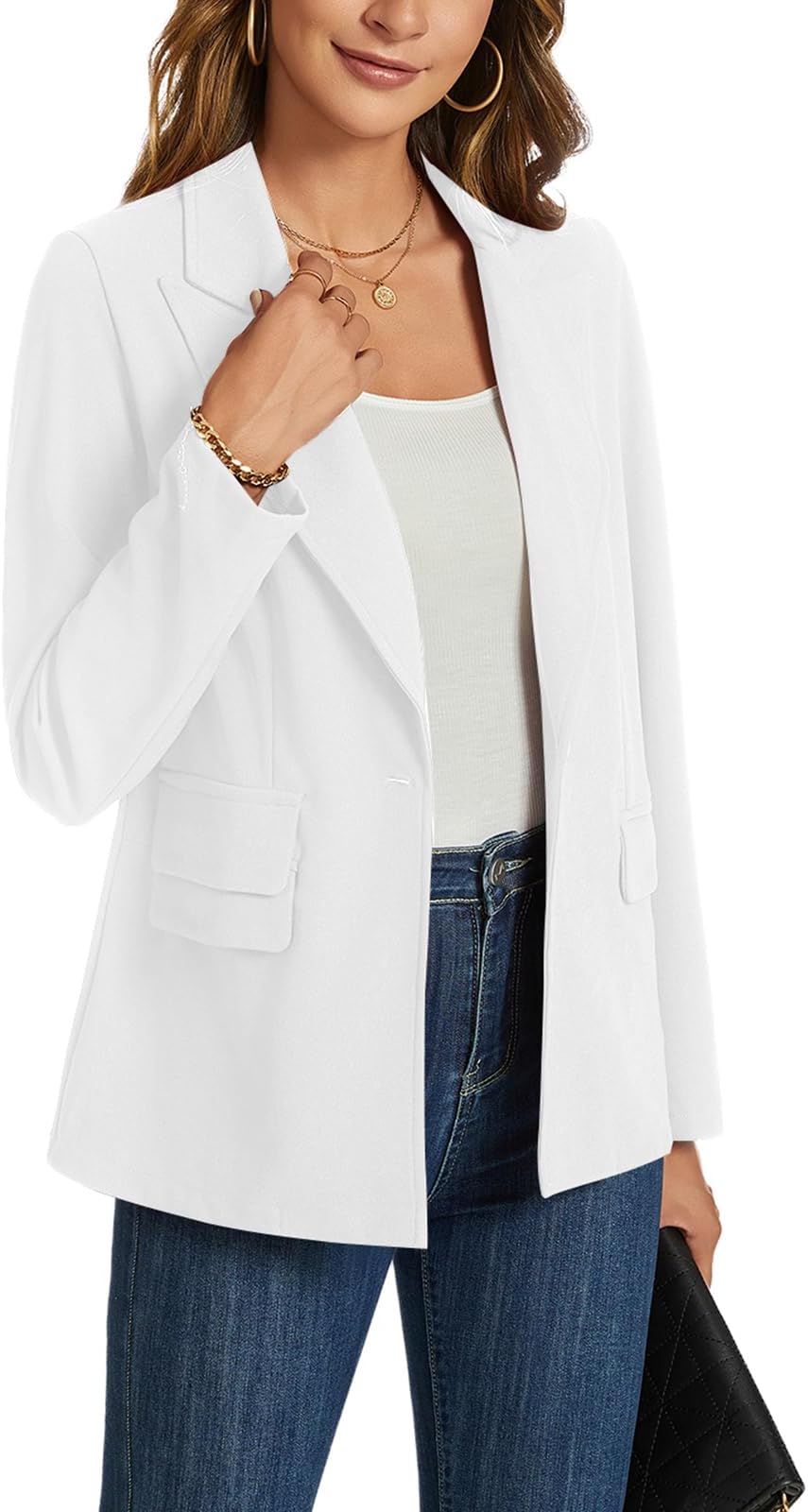 Womens Blazer Suit Long Sleeve Notched Lapel Jackets Blazer Open Front Work Casual Office Blazers Jacket with Pockets