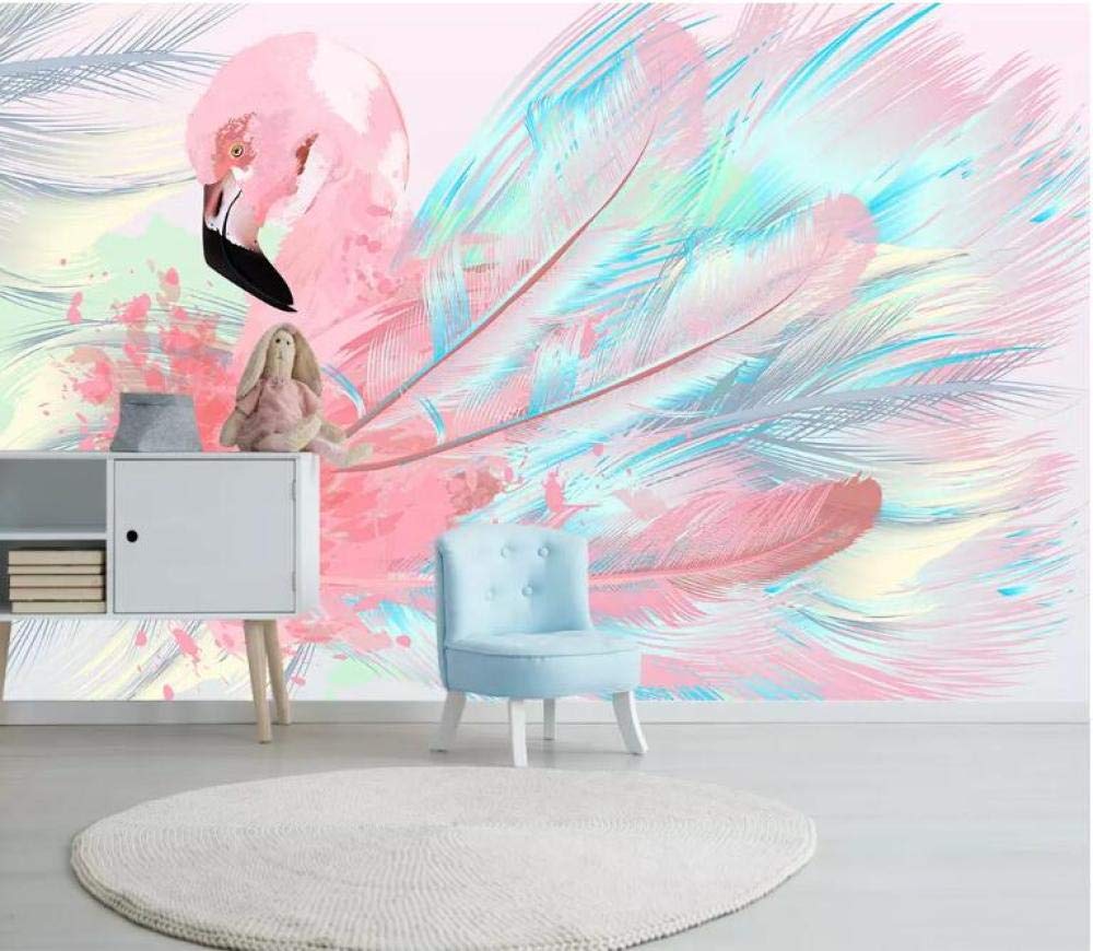 Papier peint flamant rose 3d salon moderne mur panoramique plume 300x210cm