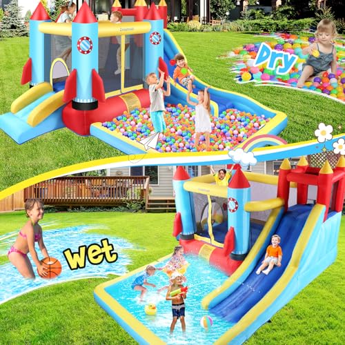 AKEYDIY Bounce House,Inflatable Bounce Playhouse for Big Kids 3-12,Outdoor/Indoor Bouncy Castle with 2 Slide,Blower,Jumping Area,Climbing Wall & Ball Pit for Backyard & Lawn, Gfits for Kids