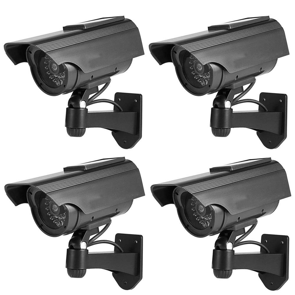ELEAR™ 4 X Énergie solaire noir Fausse sécurité fictive Caméra CCTV imperméable à l'eau IR LED Surveillance intérieure extérieure