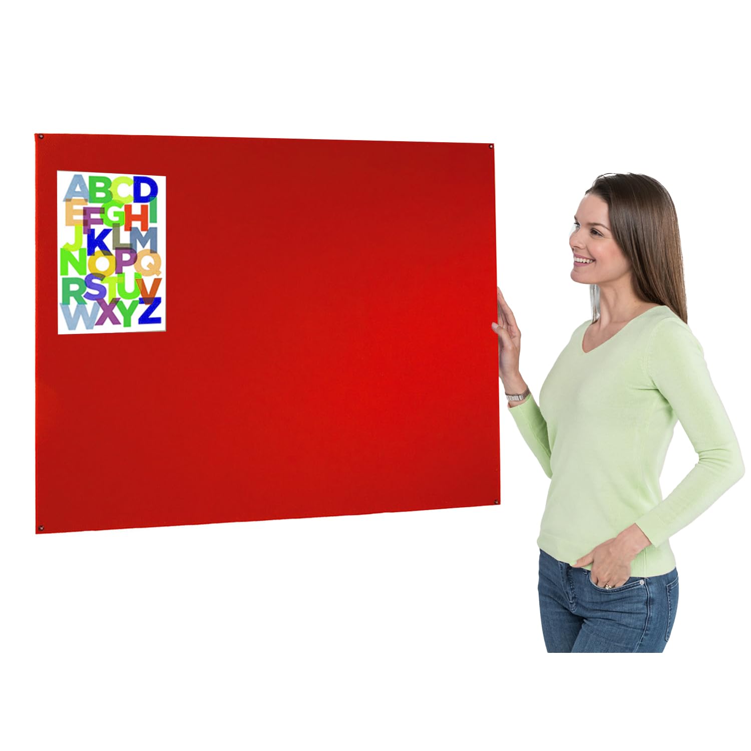 Frameless Red Felt Noticeboard | 120 x 90 cm | Wall-Mounted Bulletin Pinboard | 6 Colours to Choose from - Ideal for Office, School