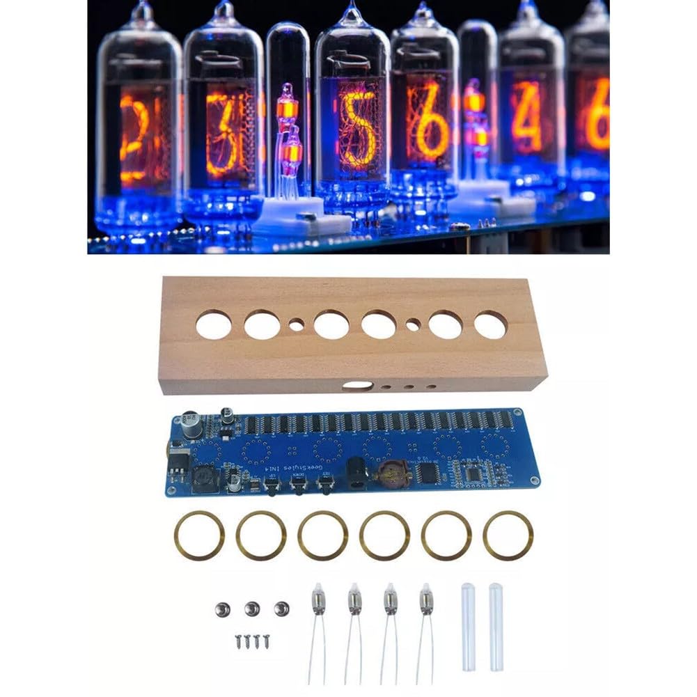 IN14 Nixie Uhr DIY Bausatz - 6-stellige Nixie Röhrenuhr mit 7-Farben RGB Hintergrundbeleuchtung, 12/24h Modus, Schlafmodus, für Retro Dekoration